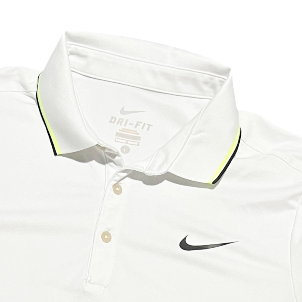 Nike Men’s Court DRI-FIT White/Neon/Black Stripe Polo Shirt Size Large